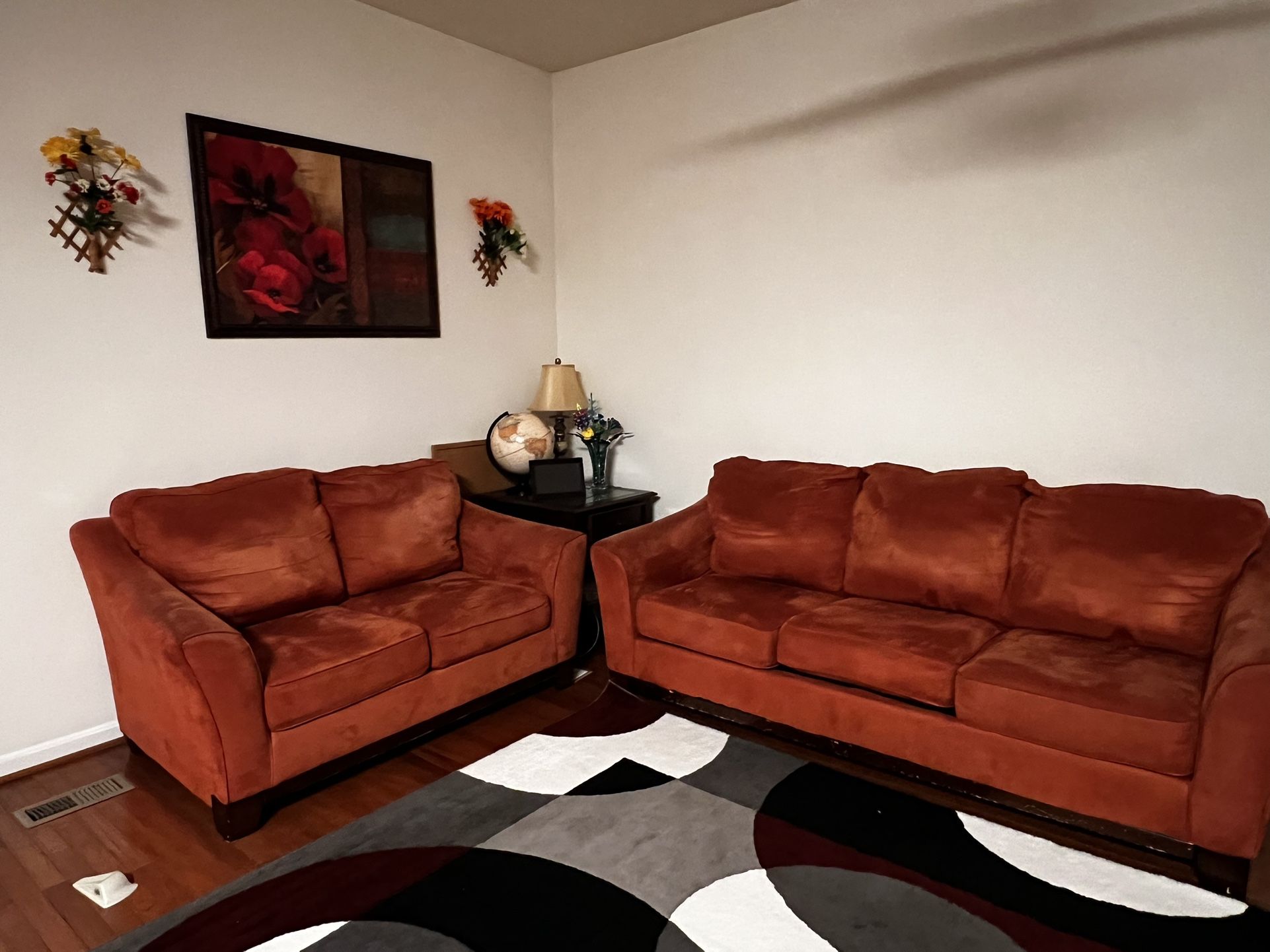 Orange Sofa + Loveseat