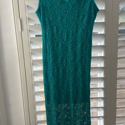 Teal Dress Lace Size Large, Feels Like Med 