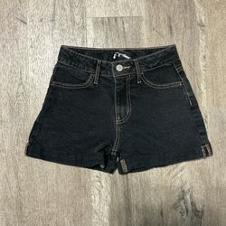 Black denim shorts