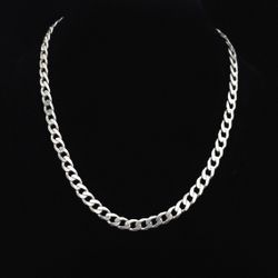 17" x 7.2mm Solid Sterling Silver Curb Chain Necklace w Lobster Clasp. Italy
