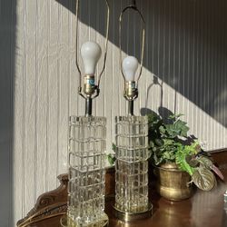 Pair of Mid Century Beveled Block Cube Table Lamps