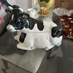 Vintage Black and White Porcelain Cow Cookie Jar - Otagiri