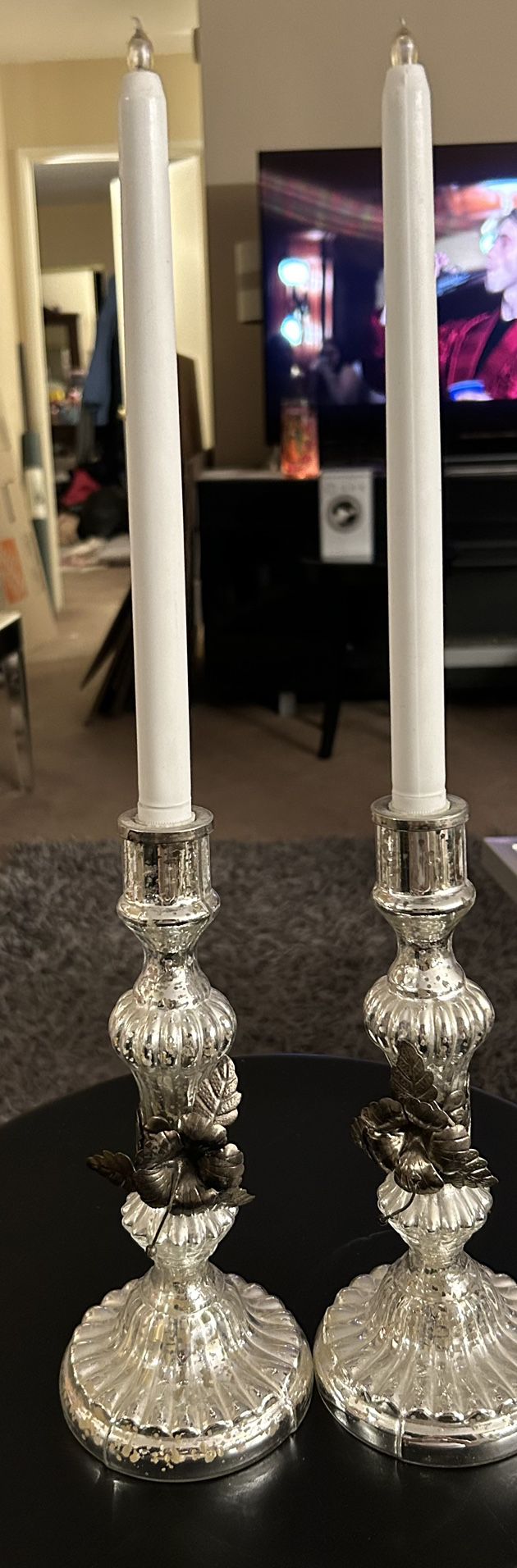 Set Of Two Candle Holders Silver