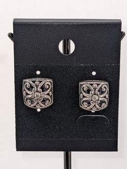 Vintage Marsala 925 Sterling Silver Openwork Scroll Square Stud Earrings 3.8g