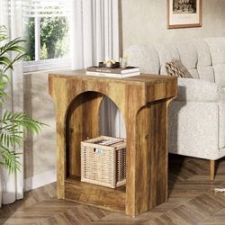 Wood End Side Table with Storage Space, Rustic Brown