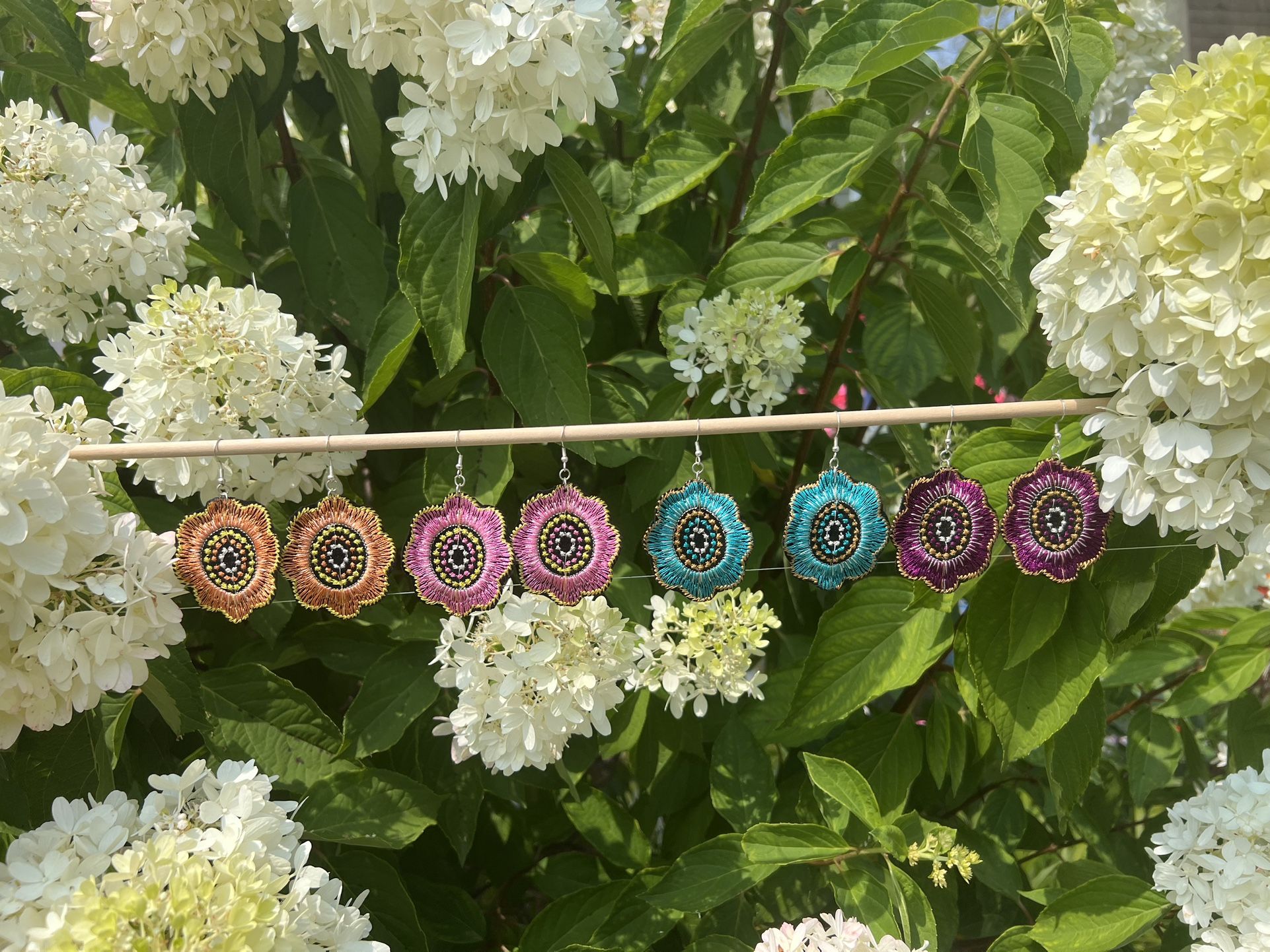 Handmade Sterling Silver Embroidered Flower Earrings