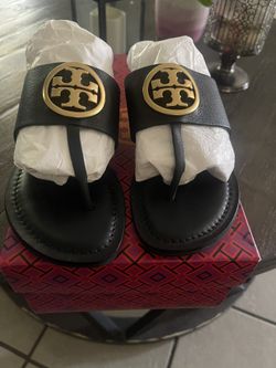 New Tory Burch Benton Band Calf Leather Flat Thong Sandals