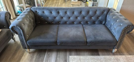 Grey Velvet Chesterfield Sofa and love seat