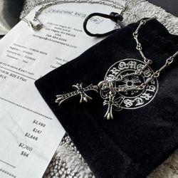 Chrome Hearts Black Gems 925 Silver Plat Twist Chain