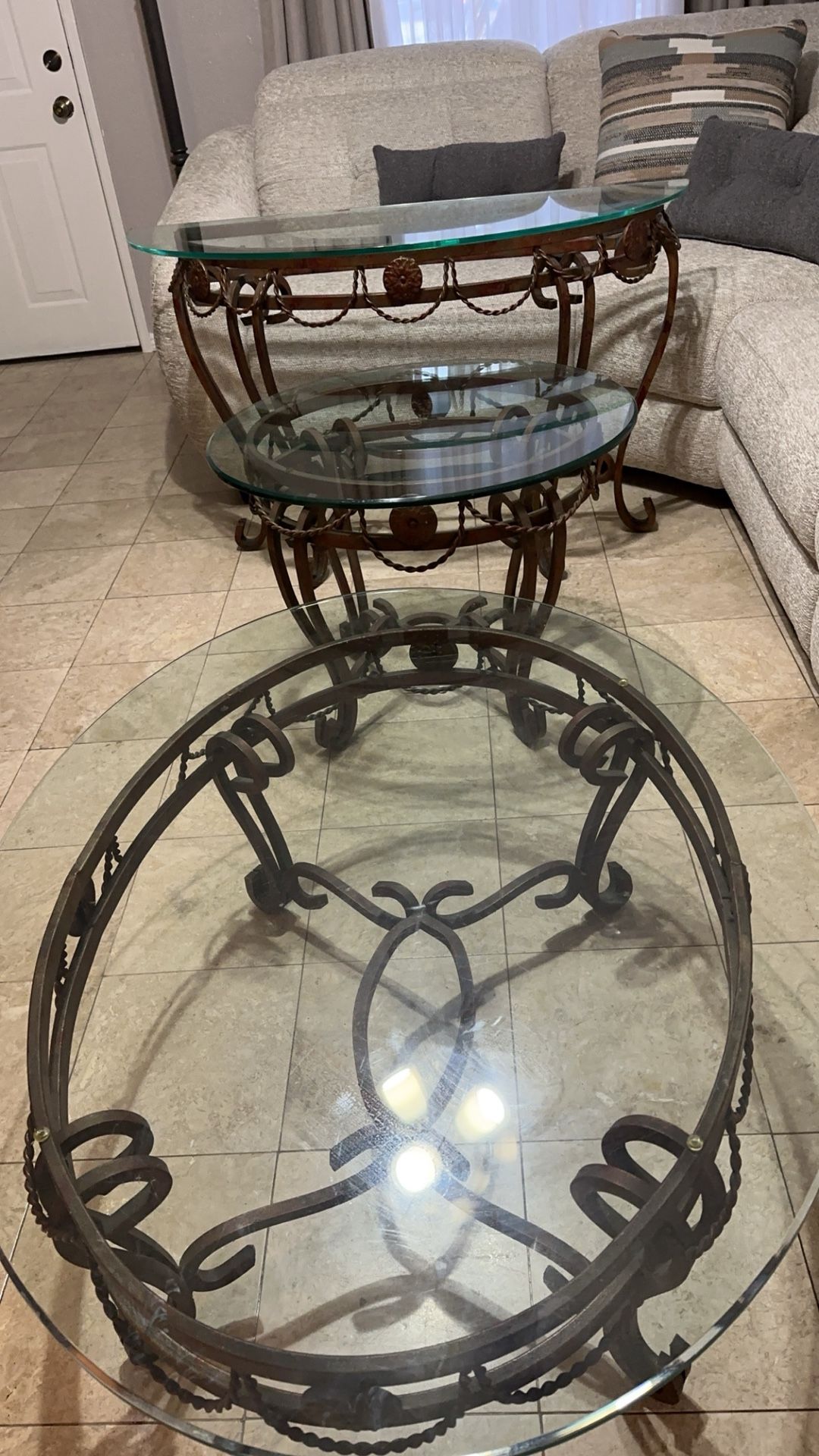 Antique Glass Tables Set Of 3