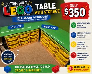 Custom L shaped built Lego table (no Legos included)