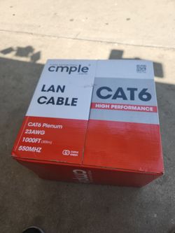 LAN CABLE  CAT6 plenum 23 AWG  1000 FT 550 MHZ