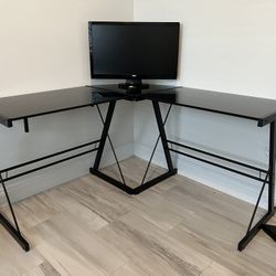 Black Glass Too Corner Computer Desk 