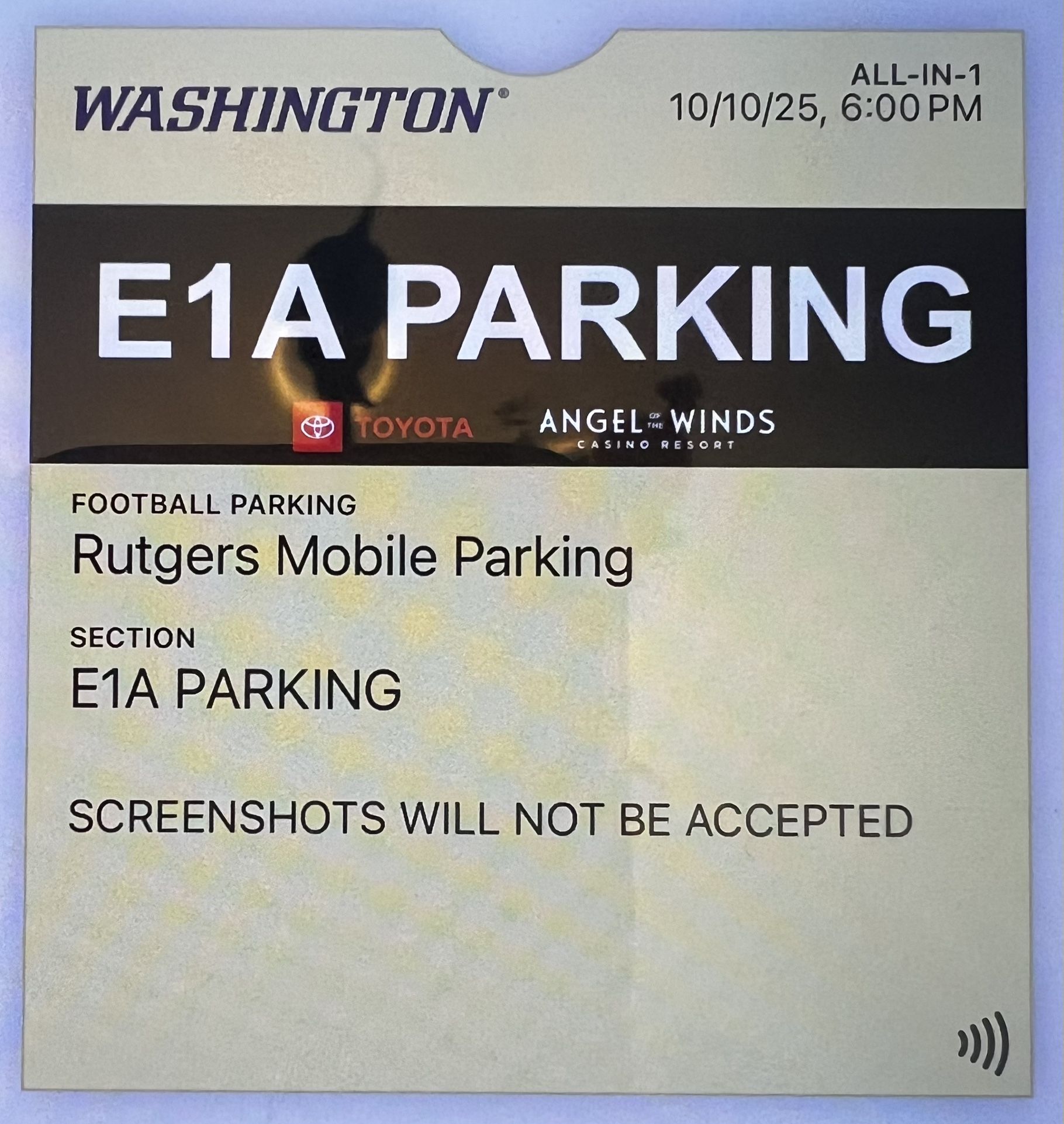 E1 Parking Pass For UW Husky Games
