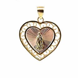 Woman’s Ladies 14k Tricolor Rose White Yellow Gold 1” Inch Virgin Mary Heart Pendant For Necklace GP3137583