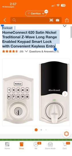 Kwikset HomeConnect 620 Satin Nickel Traditional Z-Wave Long Range Enabled Keypad Smart Lock with Convenient Keyless Entry