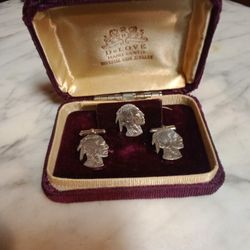 Vintage DeLove Hand Sawed Imperial Coin Sterling Silver Cuff Links 1936 Buffalo Nickels.