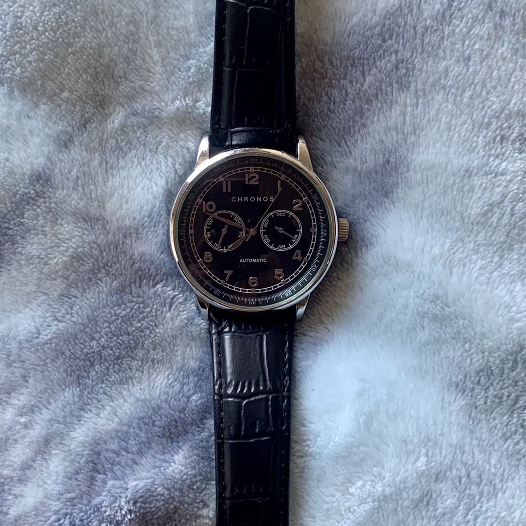 CHRONOS Leather Watch-Water Resistance, All Stainless Steel