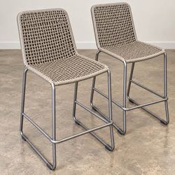 Set of 2 Gray Woven Barstools