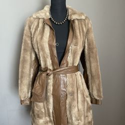 Rare Vintage Faux Fur Leather Mid Length Penny Lane Jacket