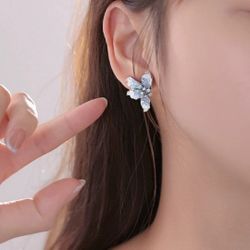 Blue Semi Transparent Crystal Flower Earrings