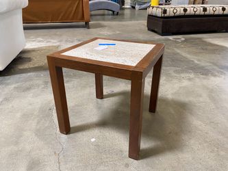 Modern Walnut Framed Travertine End Table