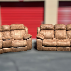 Free Delivery Flexsteel brown recliner couch/sofa and loveseat set