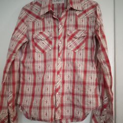 TRUE RELIGION Women's Cream/Red PLAID WESTERN, Snap Front Blouse/Shirt Size Med
