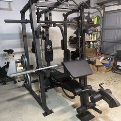 Vesta Fitness Smith Machine 2001 w/Bench Attachment | 230lb Bumpers Weights | 7ft Olympic Bar | Fitness | Gym Equipment | FREE DELIVERY🚚 