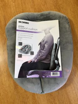 Ideaworks Posture Support Cushion (Model: J87829). It is designed to comfortably correct posture in three ways: 