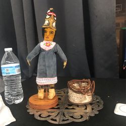 Handmade Native American Doll And Doll Basket