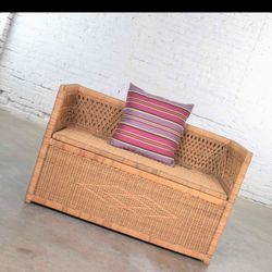 Vintage Modern Wicker Settee With Trunk Style Storage 