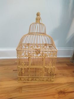 Yellow open top square metal decorative cage