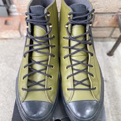 converse men's chuck taylor all star winter leather high green Men 13 W15