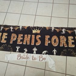 Gold and Black Bachelorette Party Banner and Bride To Be Rose Gold Sash. Same Penis Forever Banner