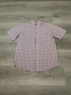 Vintage Wrangler Men’s Red/Grey Checkered Short Sleeve Button Up Shirt