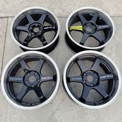 VOLK OG TE37 JDM LE37 RIMS SET 18” 18X8 18X9 Early 2000s Vintage JDM Wheels Tokyo Time Attack RAYS