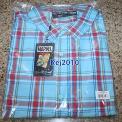 Stitch Shoppe by Loungefly Marvel Thor Plaid Unisex Woven Button Shirt 2XL / 3XL