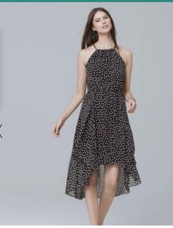 White House Black Market Black Polka Dot Halter Maxi Dress Chiffon Size 14