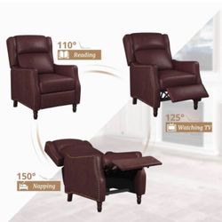 Brand New Genuine Leather Wingback Recliner Chair - Brown 