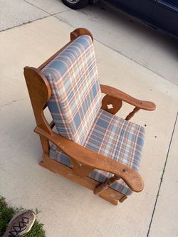 Vintage Plaid Upholstered Platform Rocking Chair