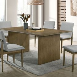 Brand New Natural Tone & Grey Mid Century Modern Style 7pc Dining Table Set