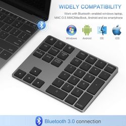 Bluetooth Number Pad, Lekvey Aluminum Rechargeable Wireless Numeric Keypad Slim 34-Keys External Numpad Keyboard Data Entry Compatible for Macbook, Ma