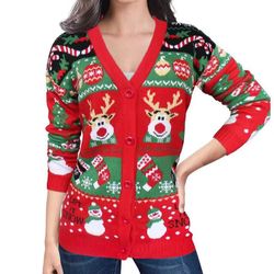 Ugly Christmas Sweater for Women Reindeer Funny Merry Knit Sweaters Cardigan