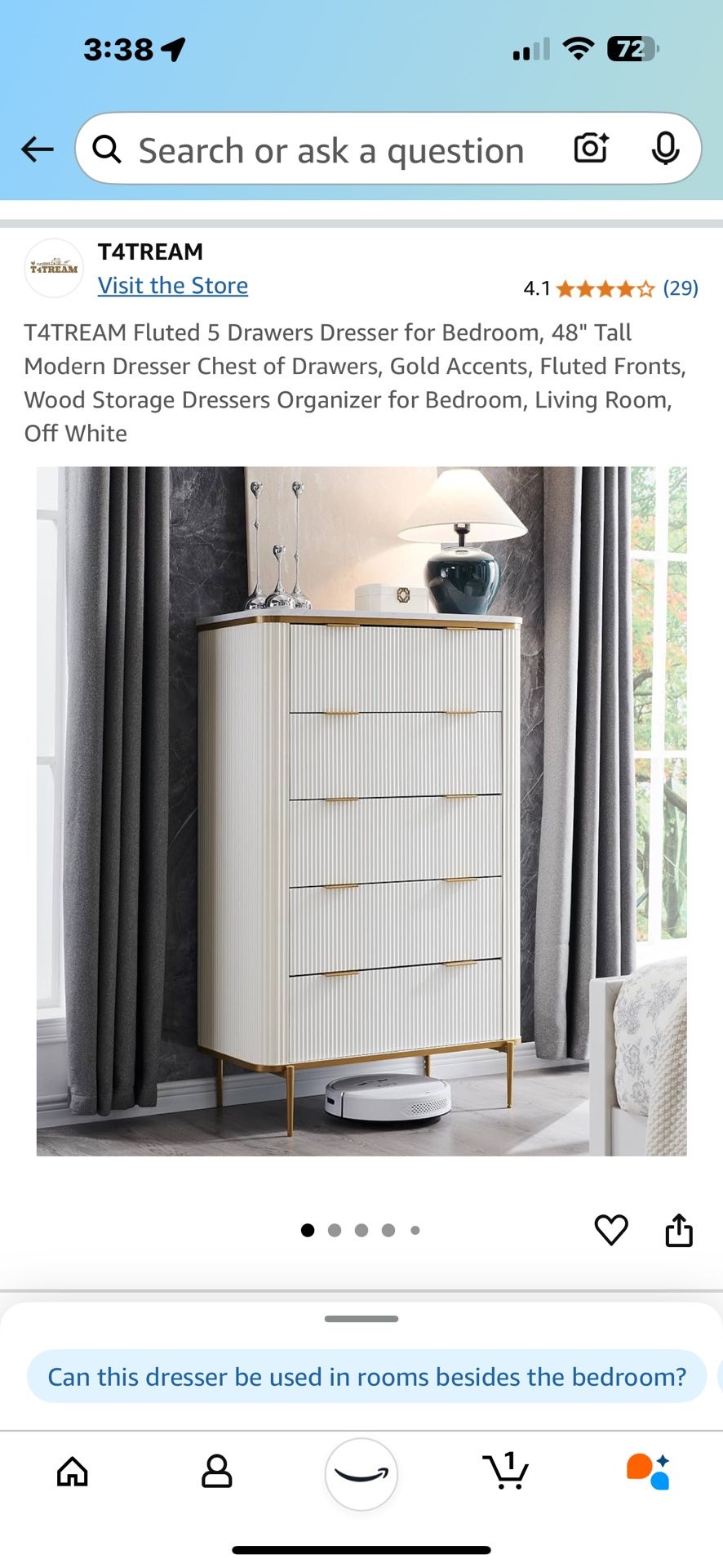 5 Drawers Dresser for Bedroom, 48" Tall Modern Dresser Chest of Drawers, Gold Accents