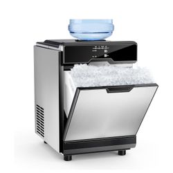 Ice Maker – 40 lbs/Day Countertop Ice Machine with 10Lbs Storage Bin, Chewable Ice Machine Maker Self-Cleaning, Stainless Steel, Dual Water Inlet Mode