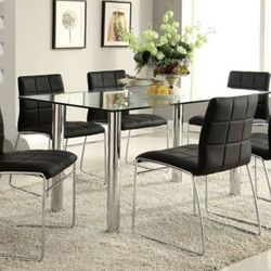 Brand New Black 7pc Dining Table Set 