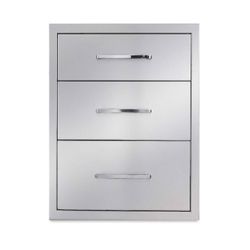 Outdoor Kitchen Drawers Stainless Steel 3-Drawer BBQ Drawer 16" W x 21" H x 23" D Enclosed Built-in Drawer Flush Mount for Outdoor Kitchens & BBQ Isla