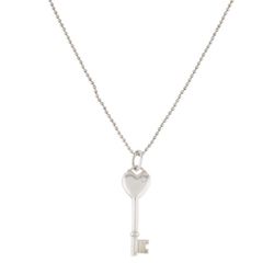 Tiffany & Co. Diamond Heart Key Pendant Necklace