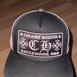 Black And Pink Chrome Heart Hat 